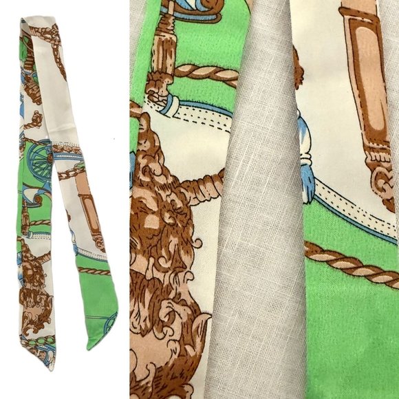 Vintage Equestrian Inspired Silk Scarf Boho Chic Green Multi Style Accessory (9) - Picture 11 of 12